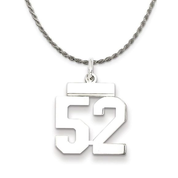 Sterling Silver Athletic Lg Polished Number 52 Necklace - 26 Inch